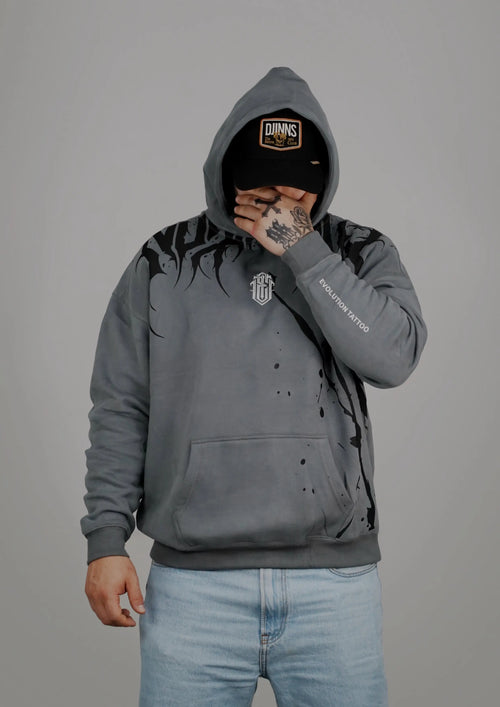 Sudadera Oversize Evolution Tattoo – Grey Ink Edition